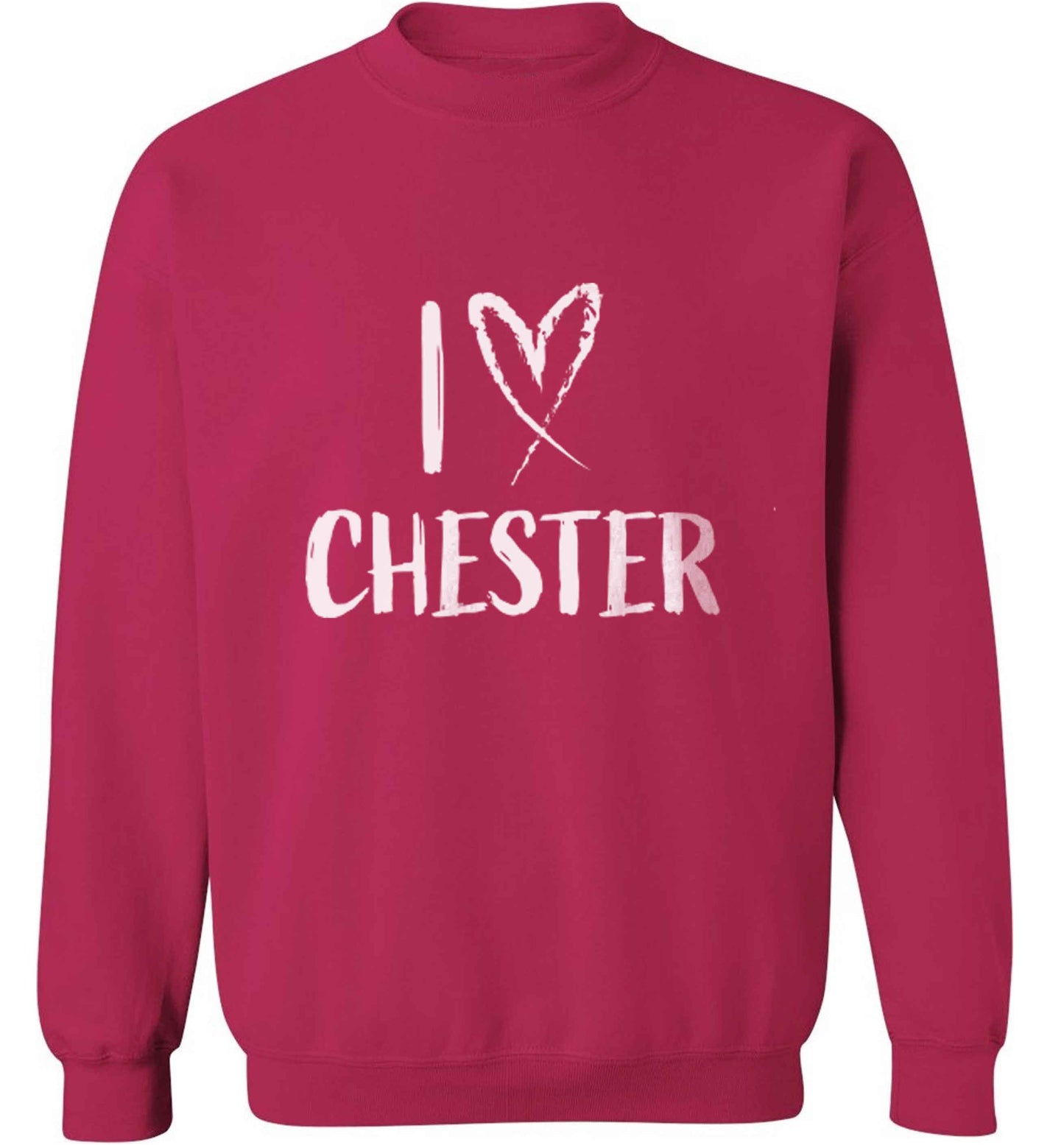 I love Chester adult's unisex pink sweater 2XL