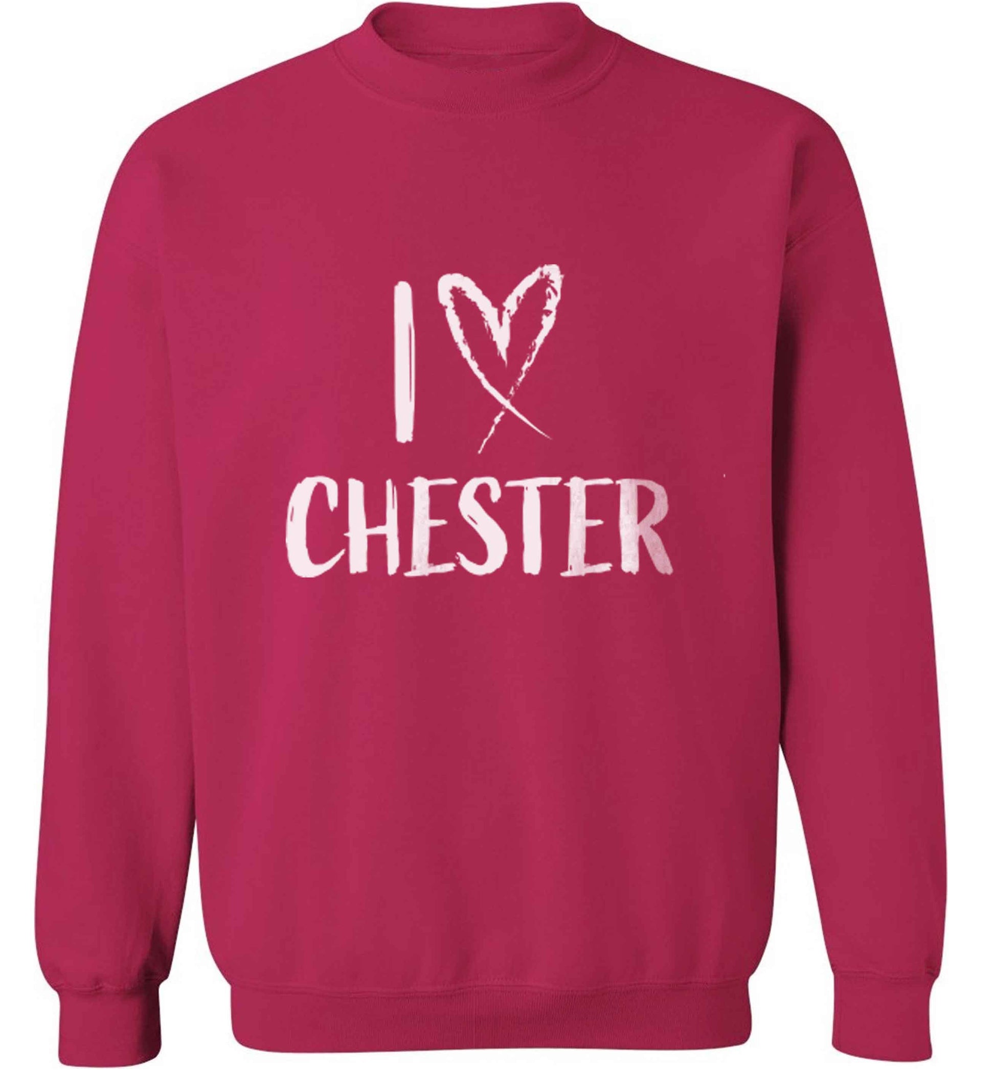 I love Chester adult's unisex pink sweater 2XL