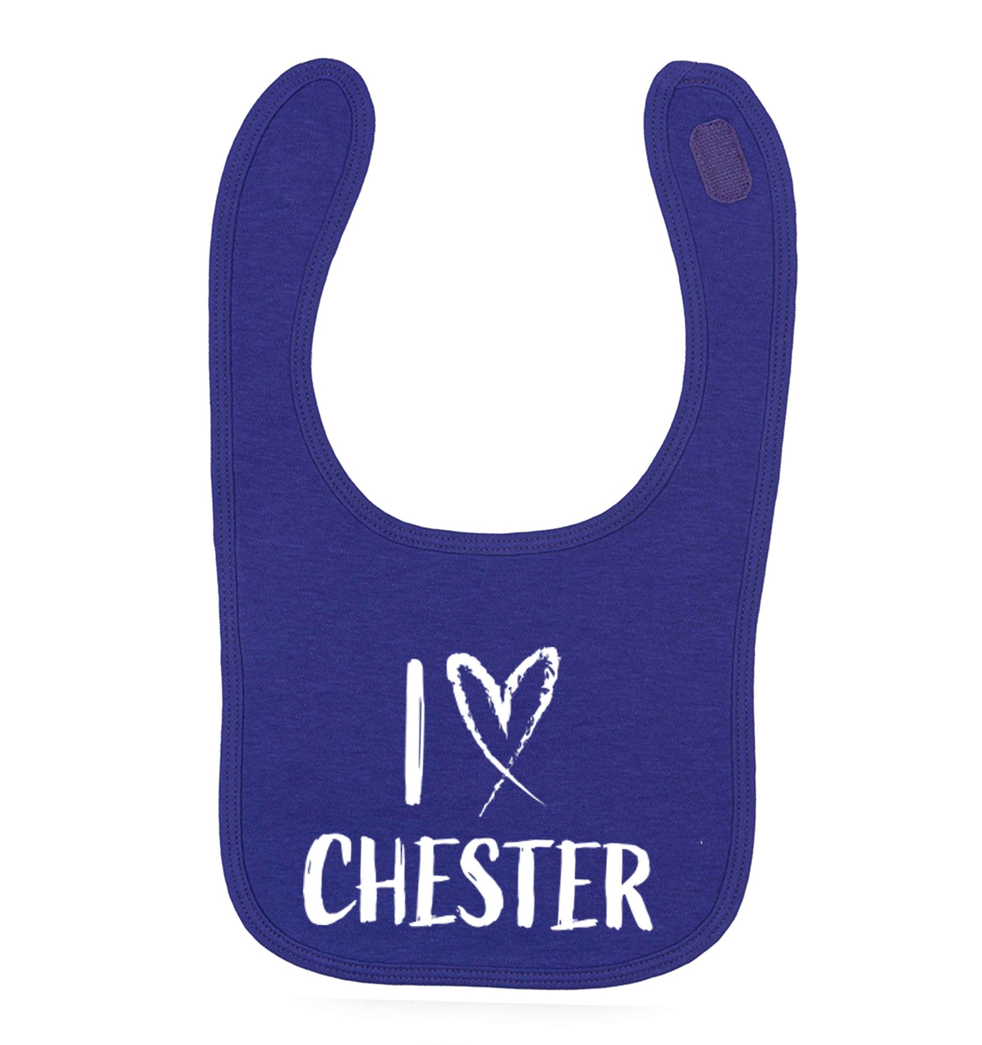 I love Chester purple baby bib