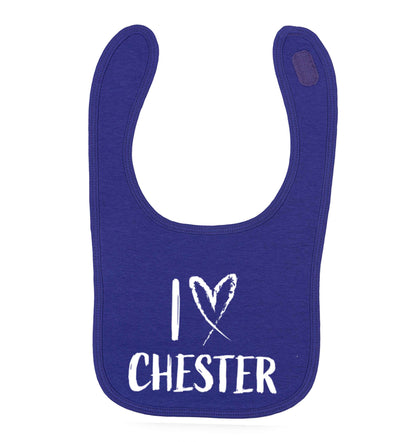 I love Chester purple baby bib