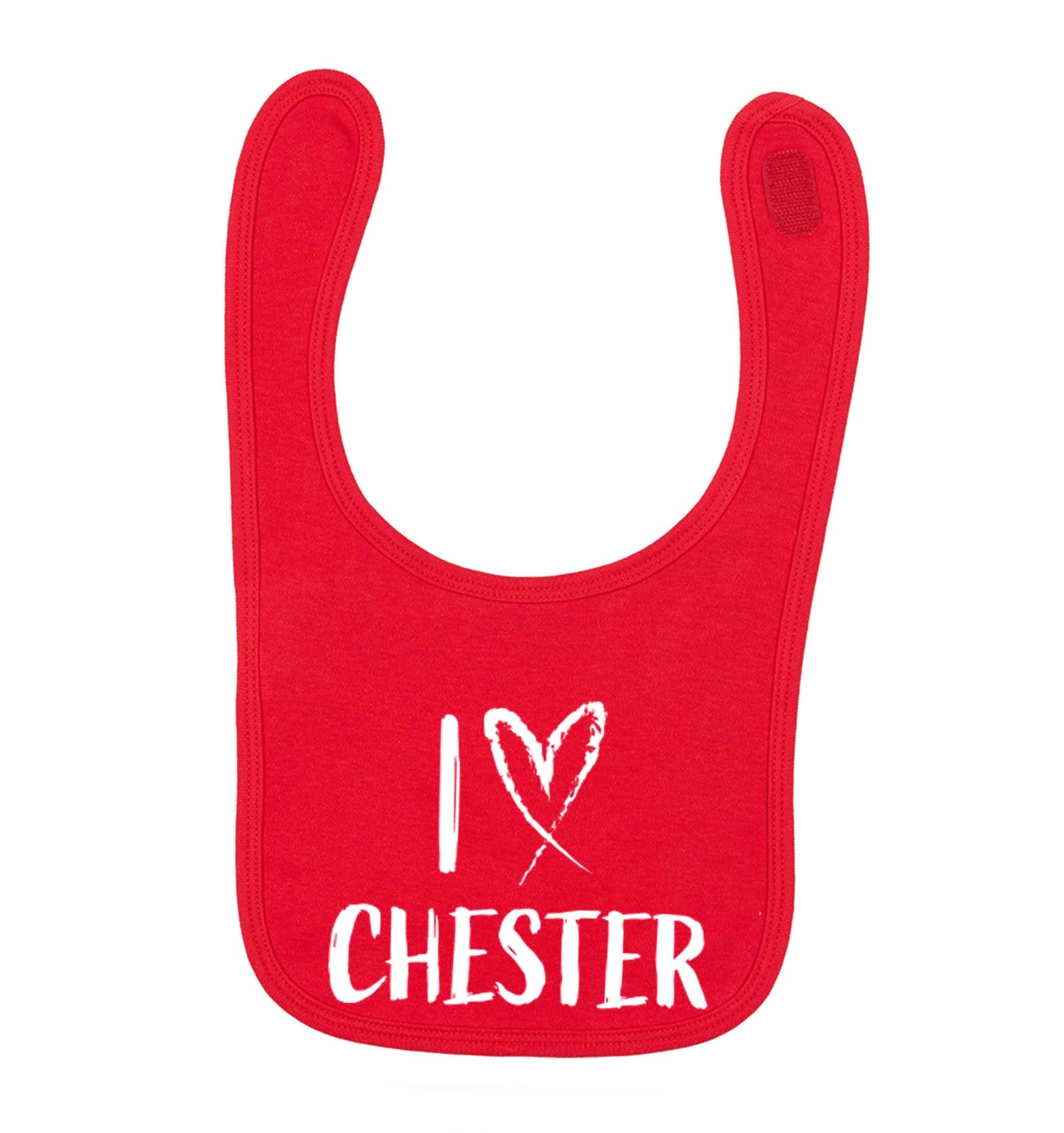 I love Chester red baby bib