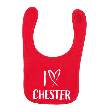 I love Chester red baby bib
