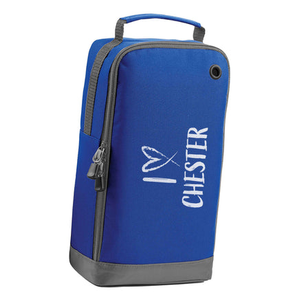 I love Chester blue sports shoe bag horizontal print