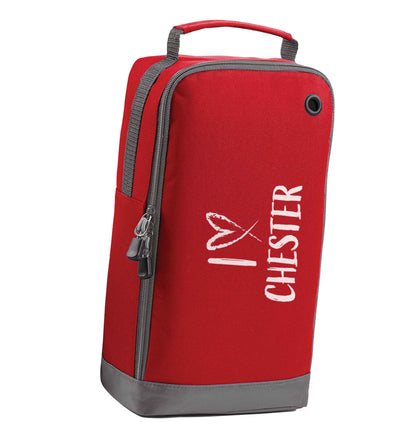 I love Chester red sports shoe bag horizontal print