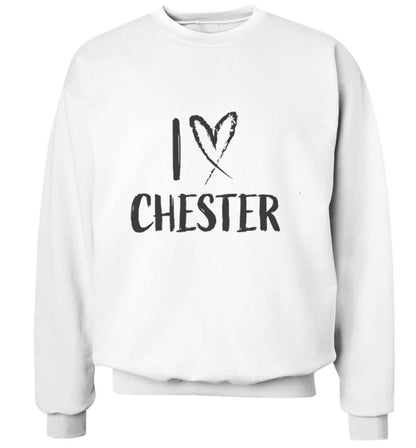 I love Chester adult's unisex white sweater 2XL