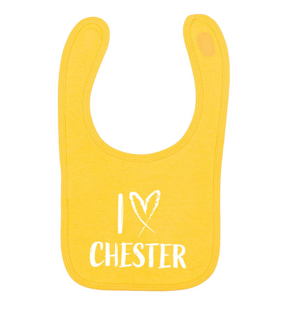 I love Chester yellow baby bib