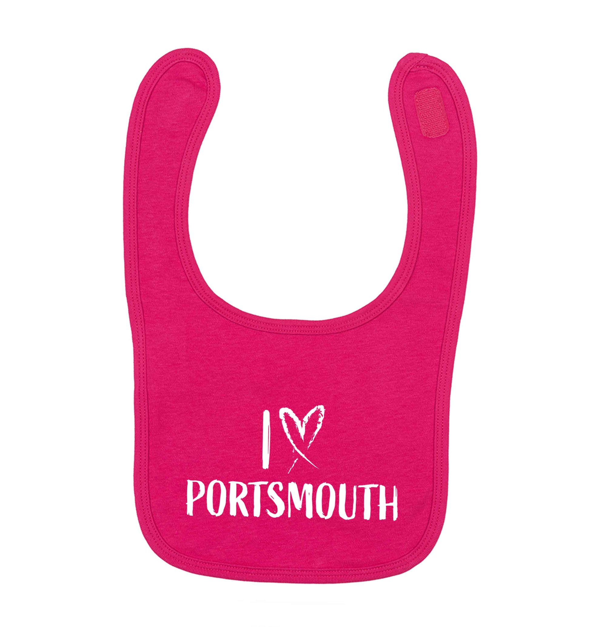 I love Portsmouth dark pink baby bib