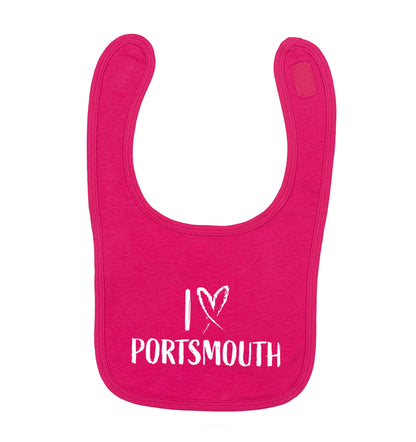 I love Portsmouth dark pink baby bib