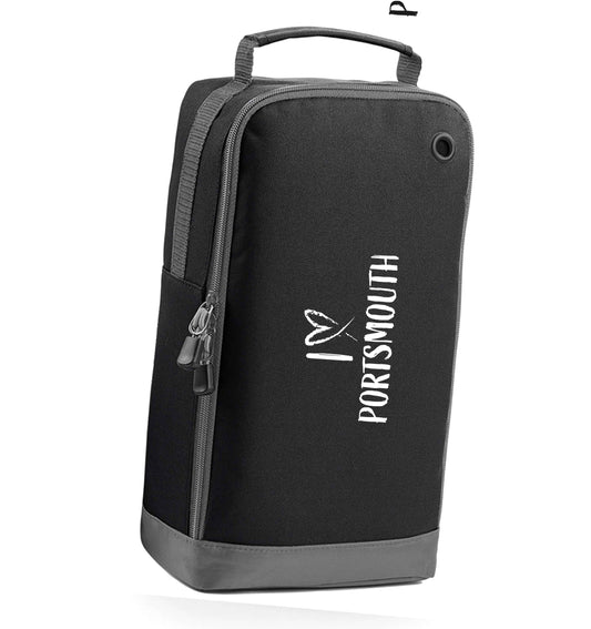 I love Portsmouth black sports shoe bag horizontal print