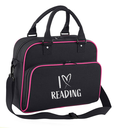 I love Reading children's dance bag black with pink detail