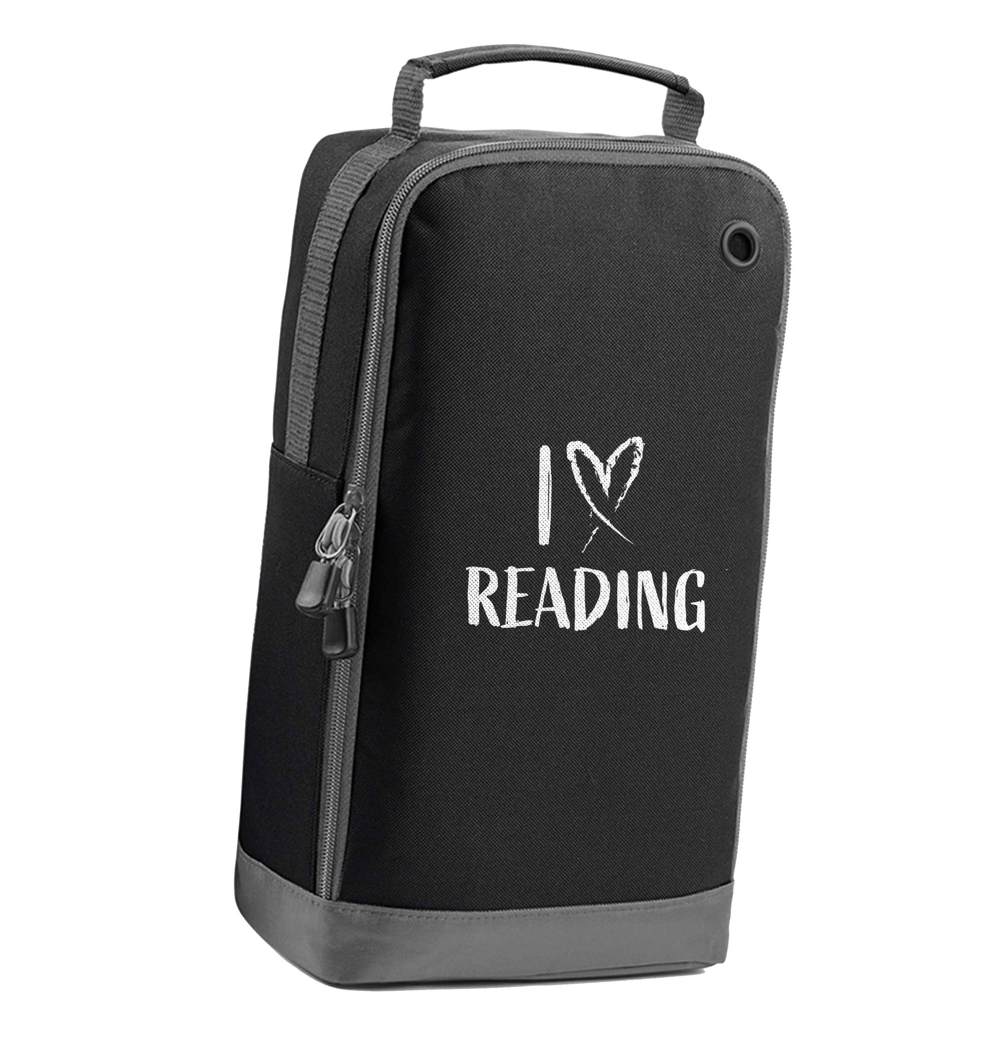 I love Reading black sports shoe bag vertical print