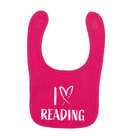 I love Reading dark pink baby bib