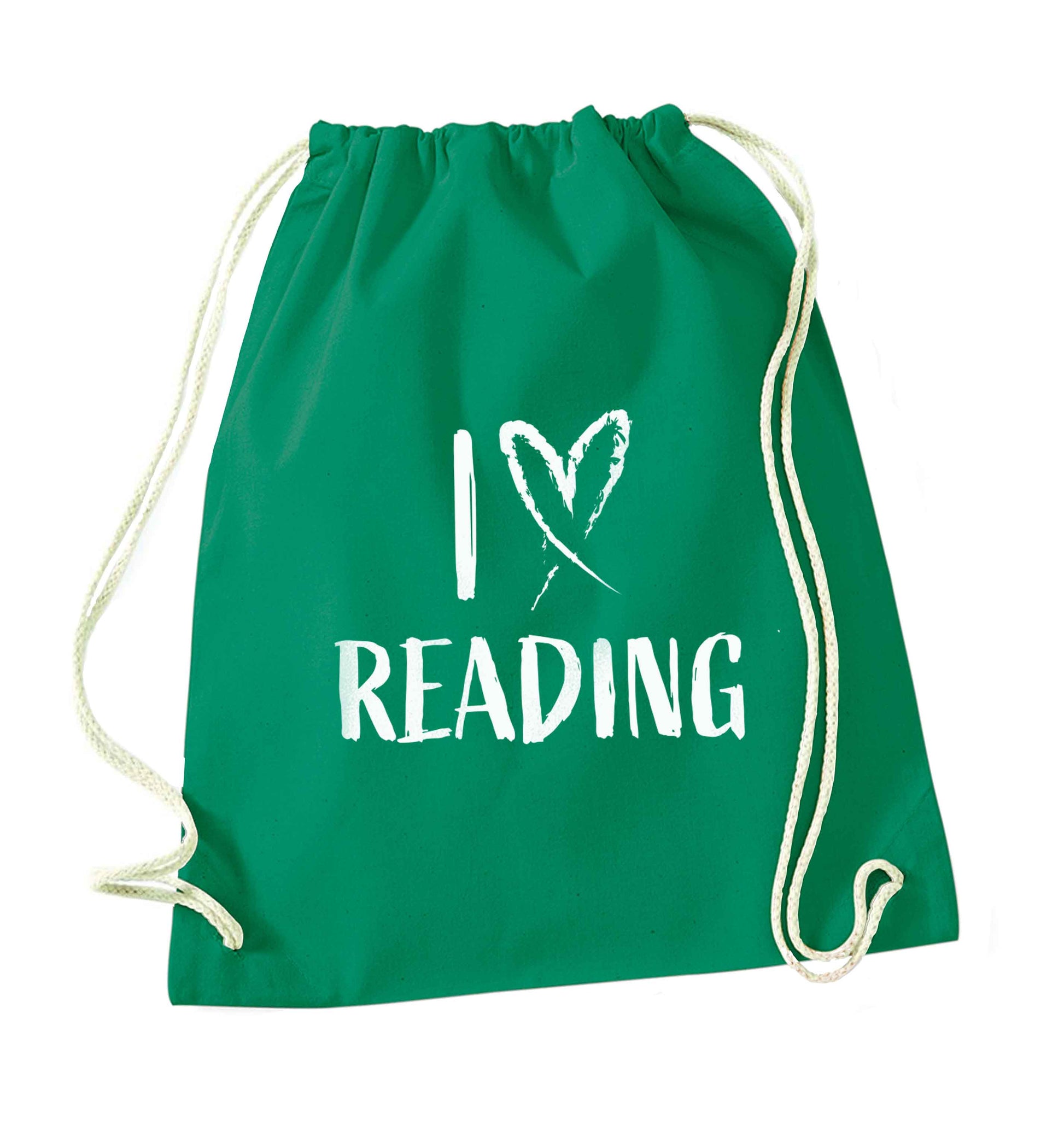 I love Reading green drawstring bag