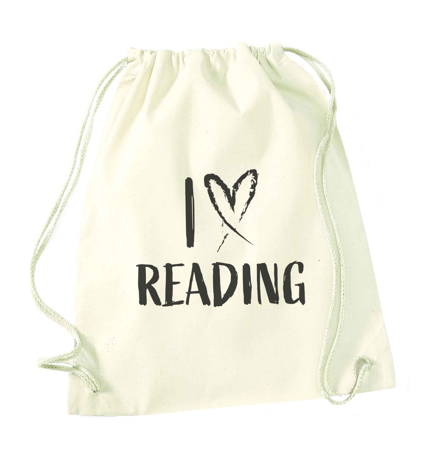 I love Reading natural drawstring bag