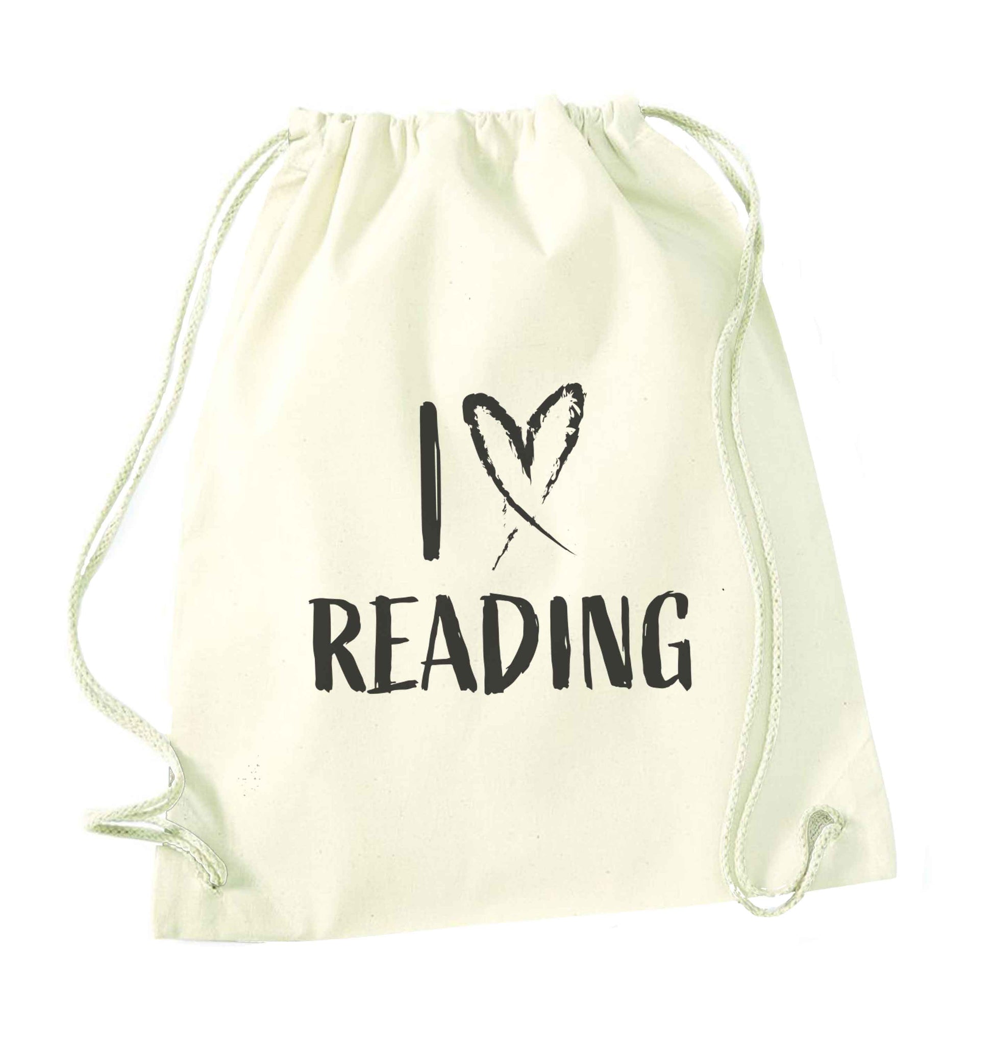 I love Reading natural drawstring bag