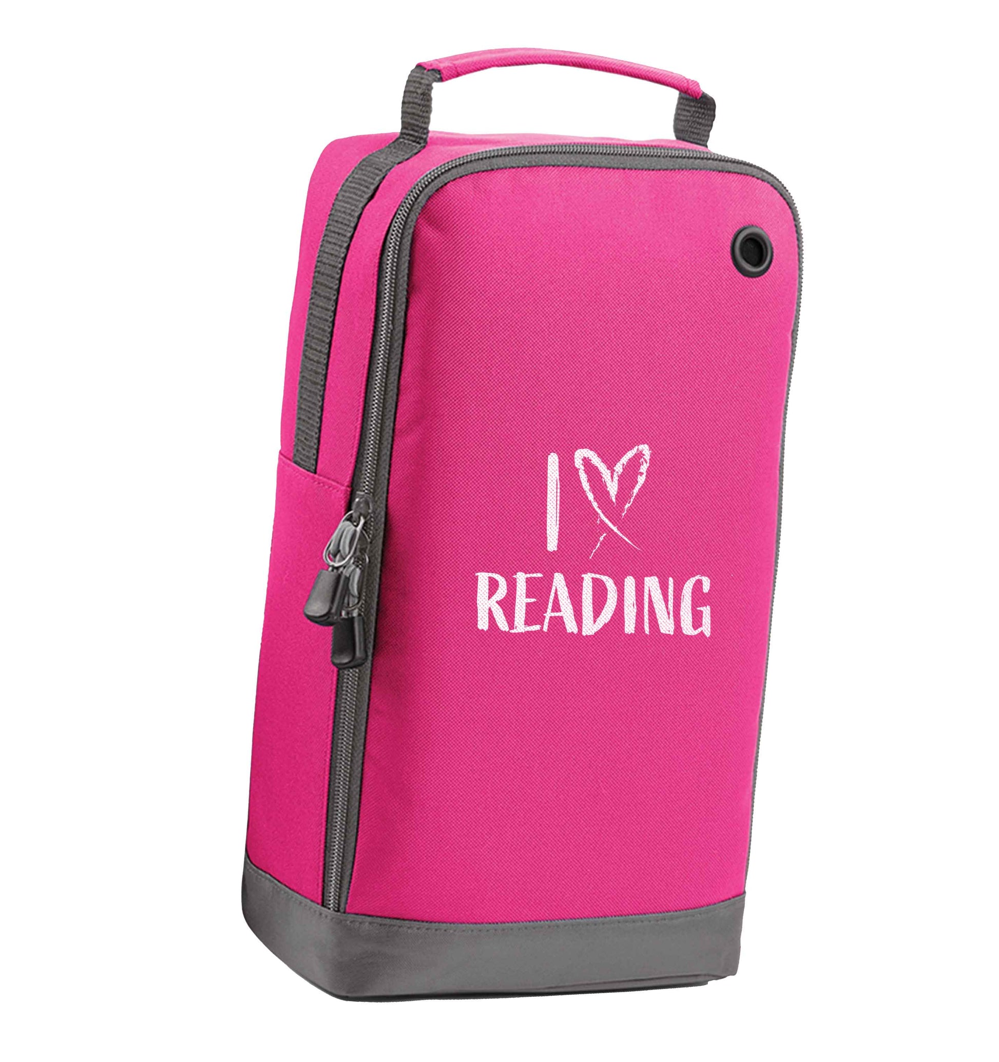 I love Reading pink sports shoe bag vertical print