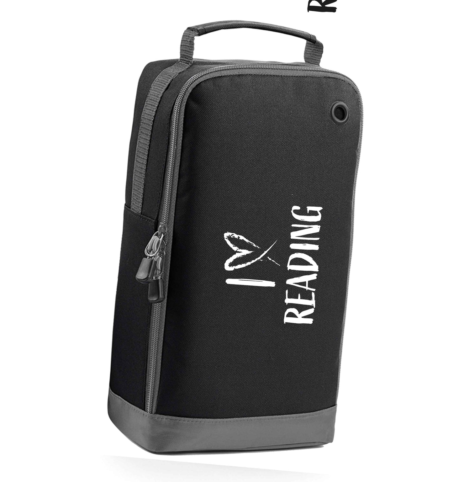 I love Reading black sports shoe bag horizontal print