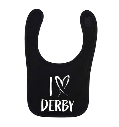 I love Derby black baby bib