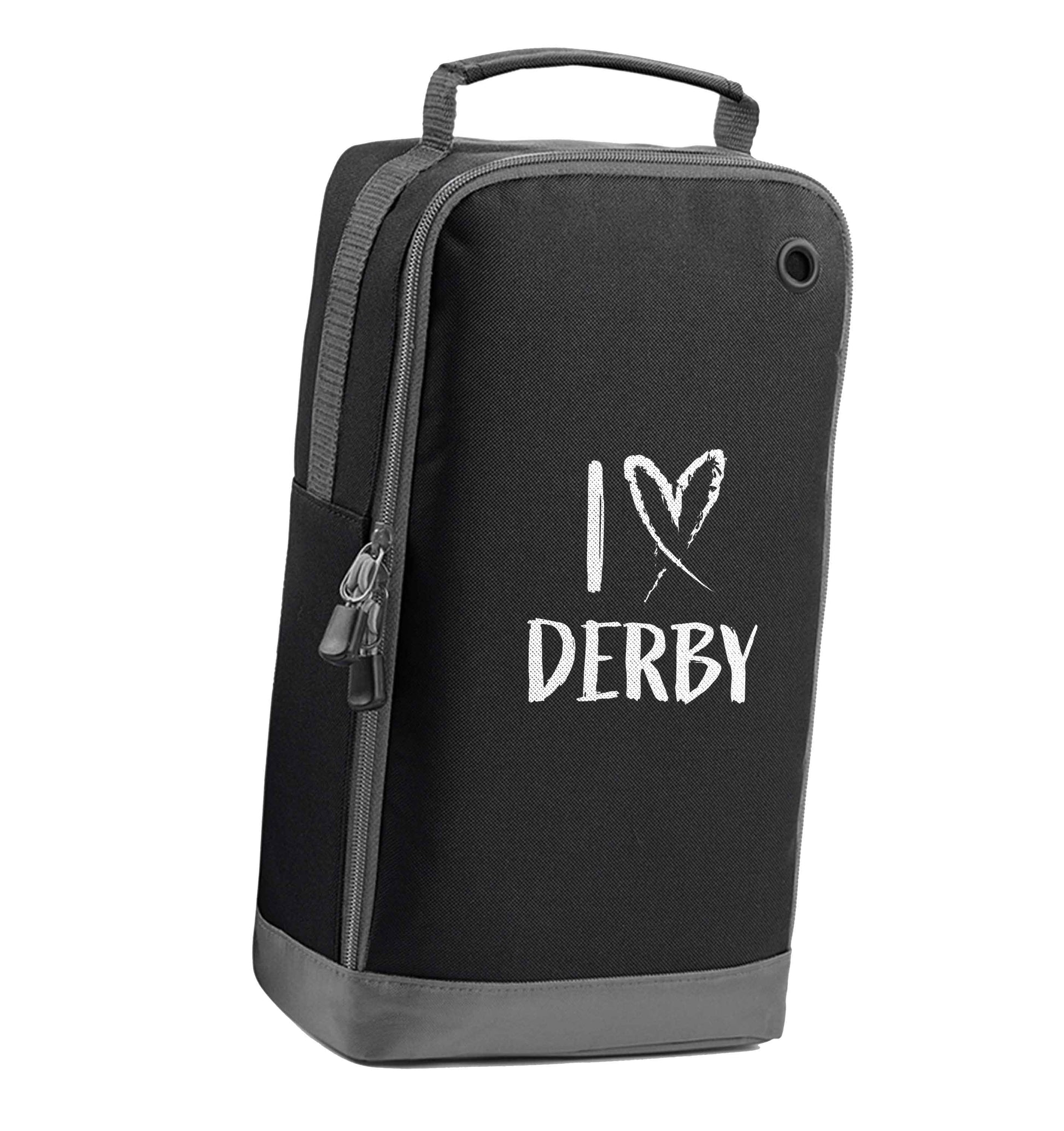 I love Derby black sports shoe bag vertical print