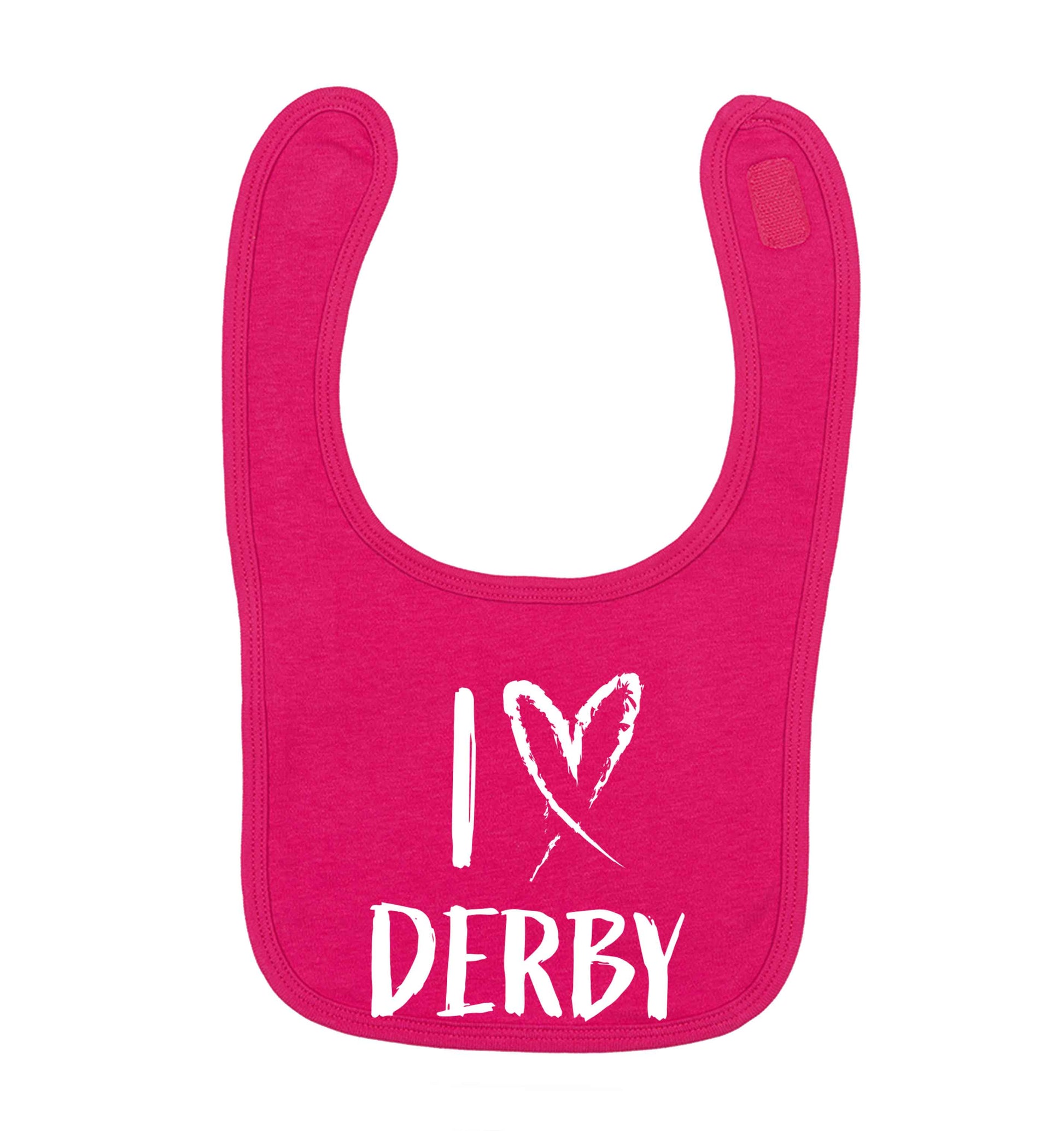 I love Derby dark pink baby bib