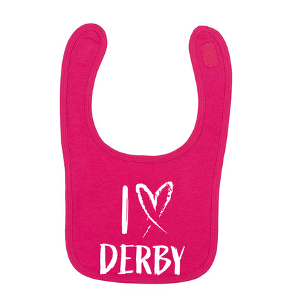 I love Derby dark pink baby bib