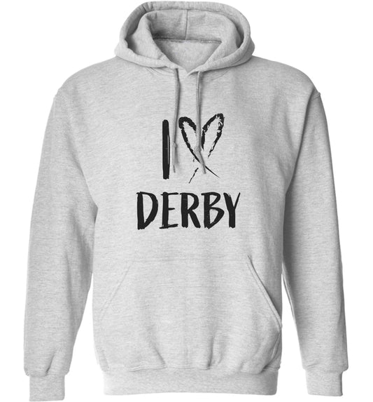 I love Derby adults unisex grey hoodie 2XL