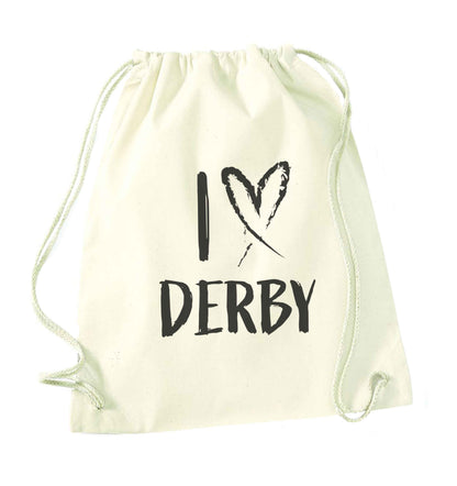 I love Derby natural drawstring bag