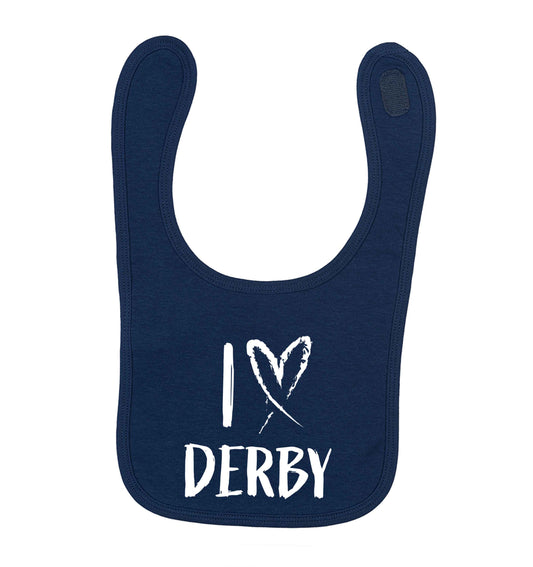 I love Derby navy baby bib