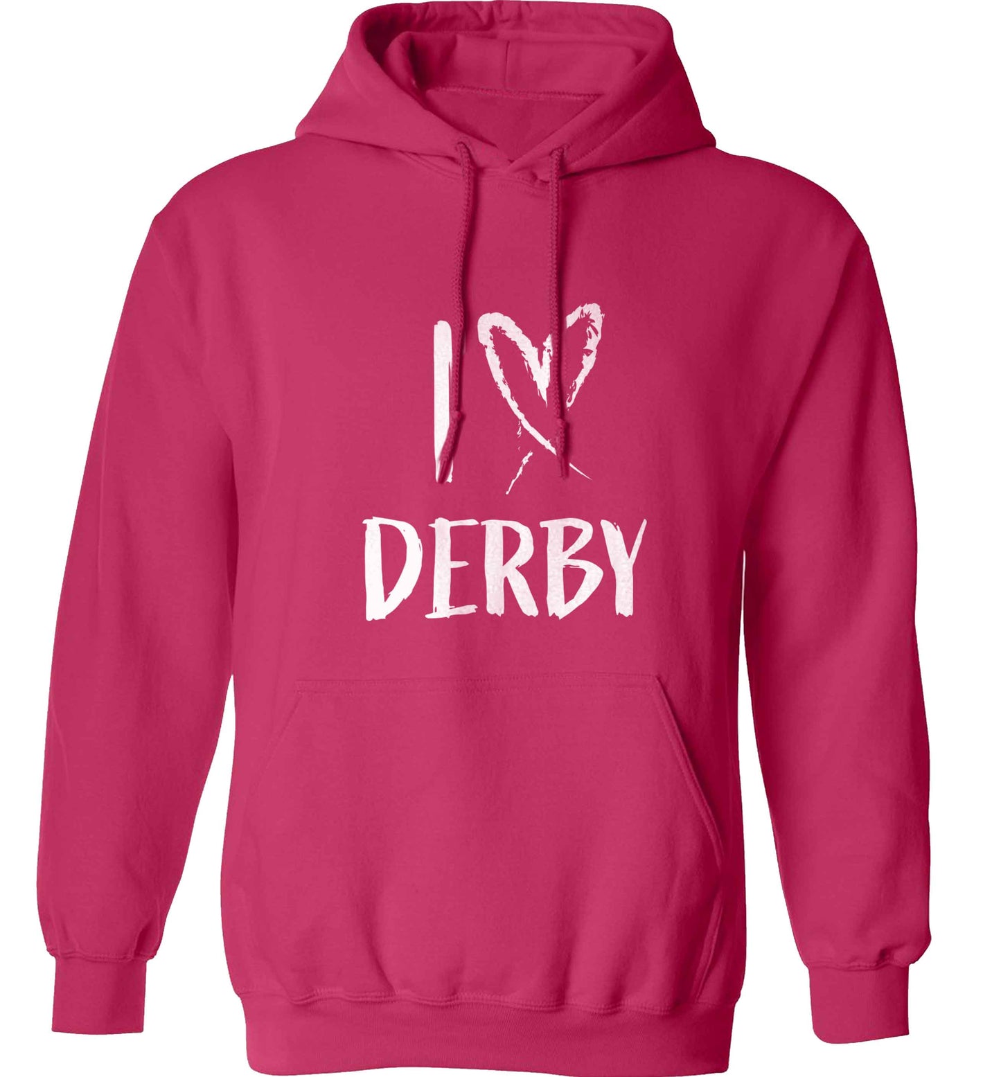 I love Derby adults unisex pink hoodie 2XL