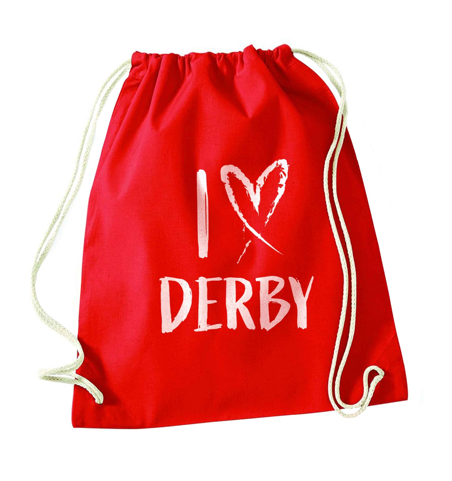 I love Derby red drawstring bag 