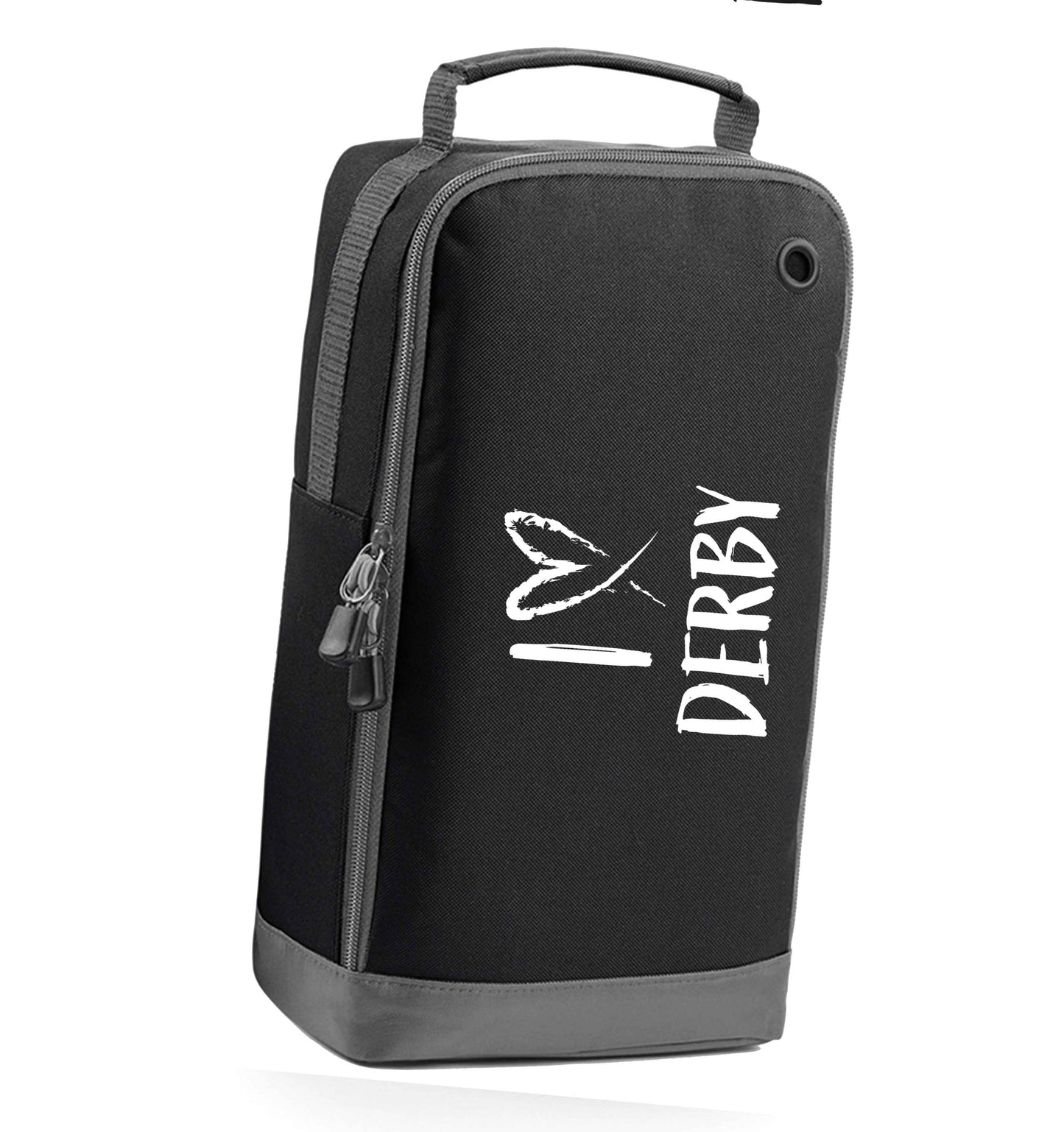 I love Derby black sports shoe bag horizontal print