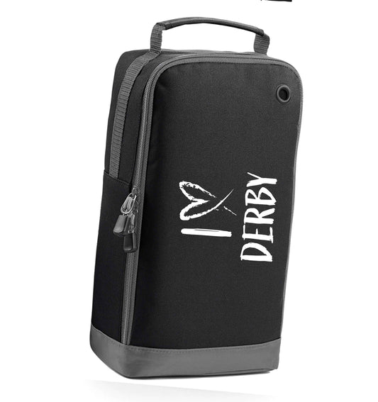 I love Derby black sports shoe bag horizontal print