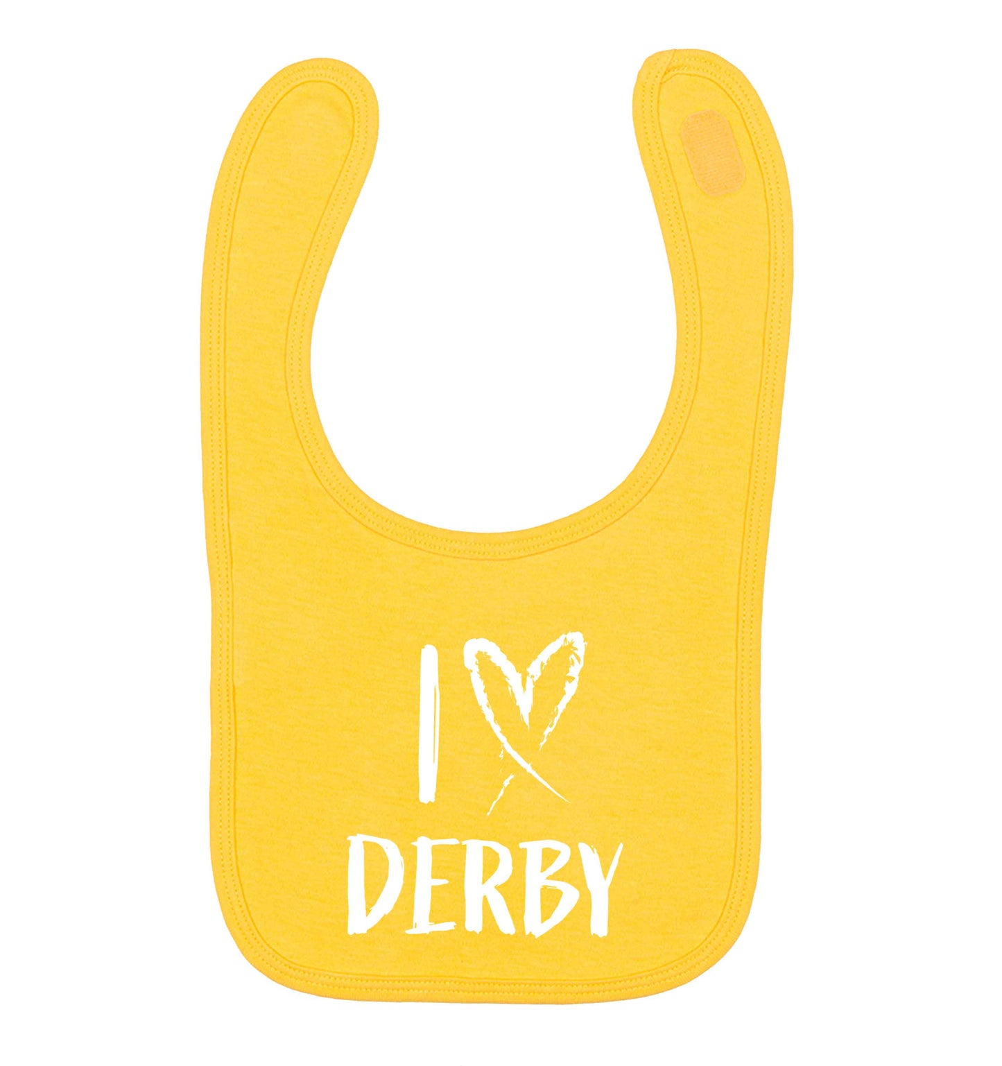 I love Derby yellow baby bib
