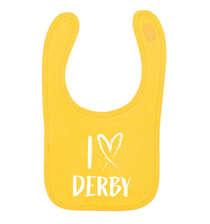 I love Derby yellow baby bib
