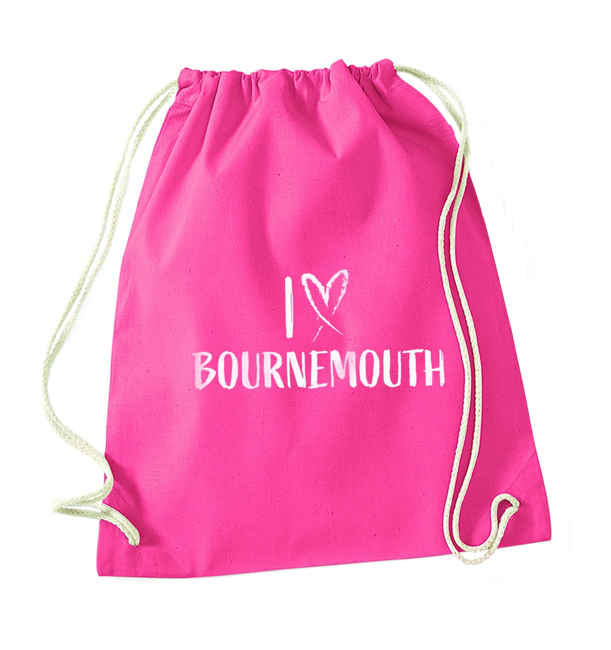 I love Bournemouth pink drawstring bag