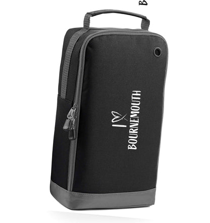 I love Bournemouth black sports shoe bag horizontal print