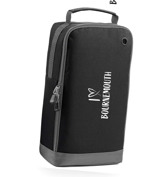 I love Bournemouth black sports shoe bag horizontal print