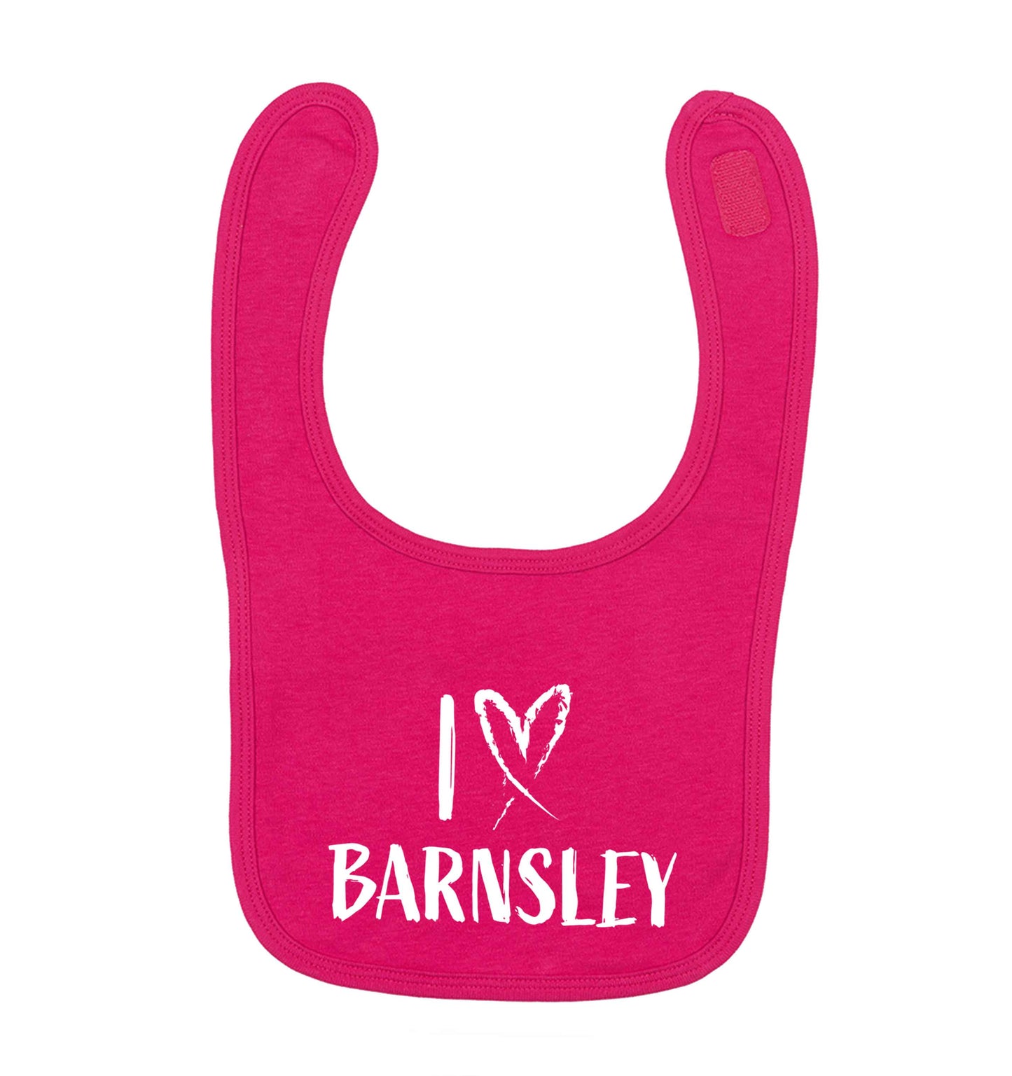I love Barnsley dark pink baby bib