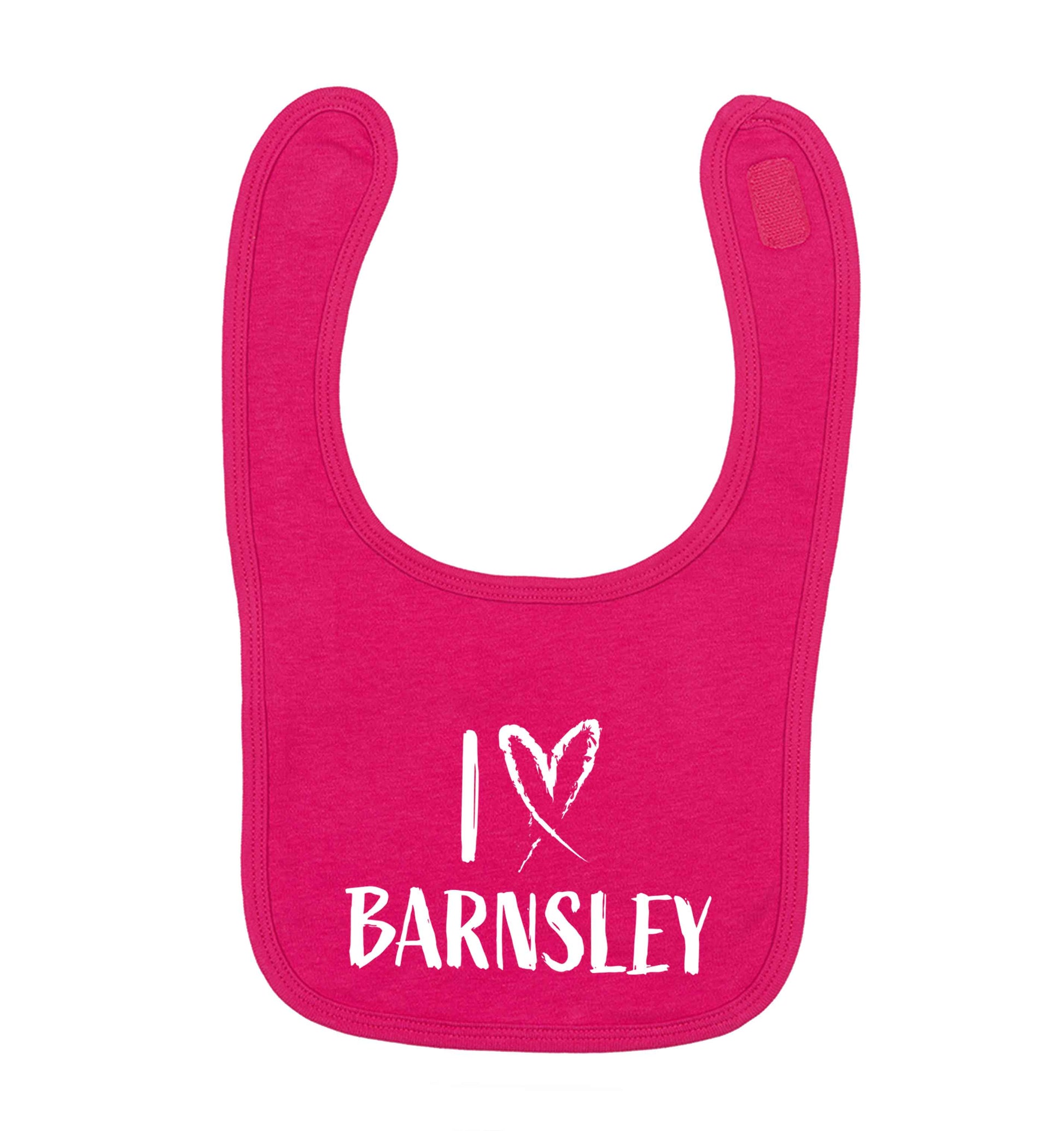 I love Barnsley dark pink baby bib