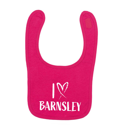 I love Barnsley dark pink baby bib