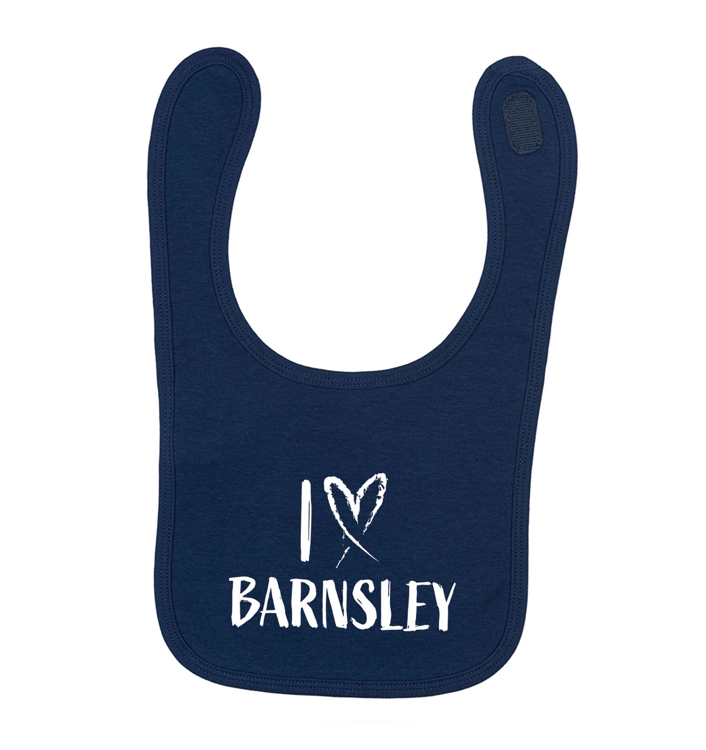 I love Barnsley navy baby bib