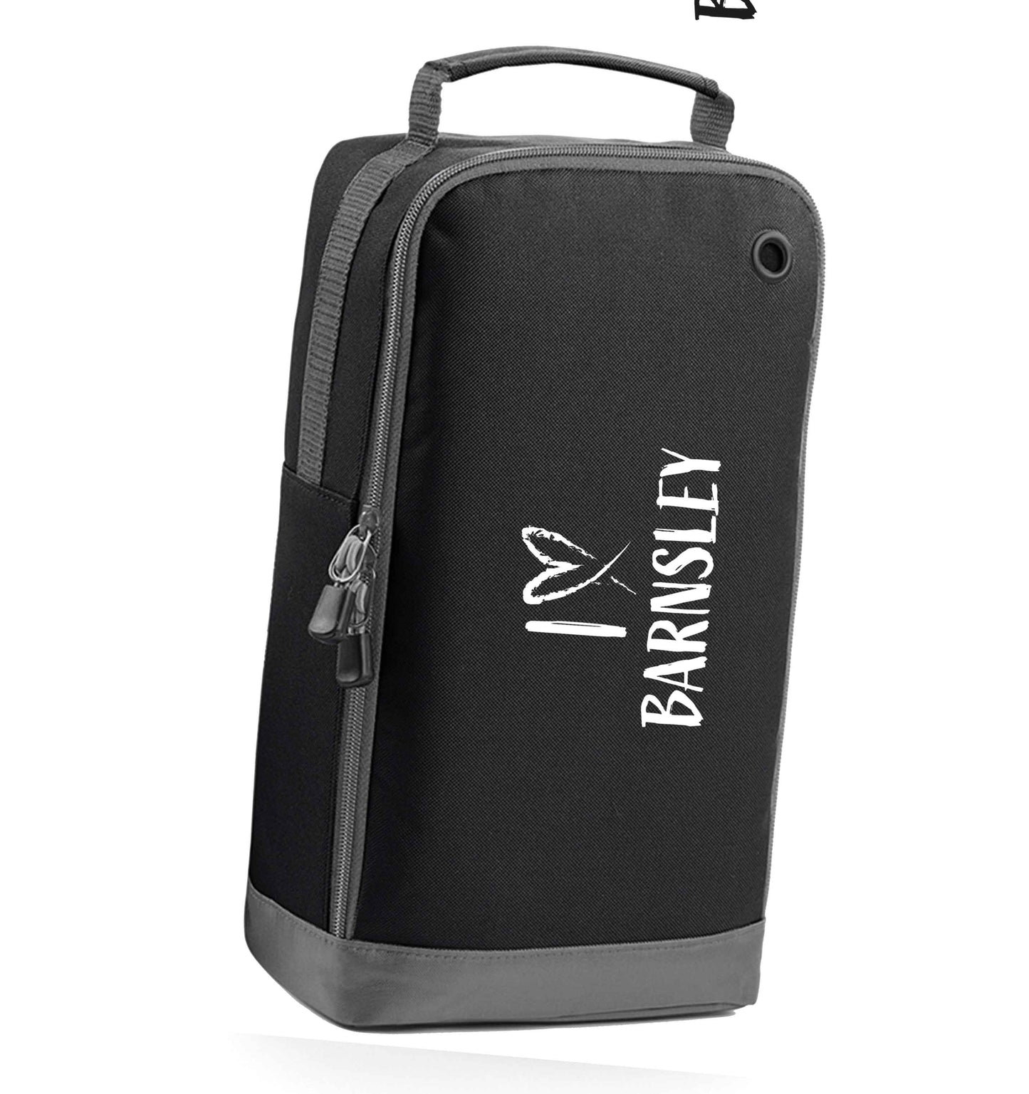 I love Barnsley black sports shoe bag horizontal print