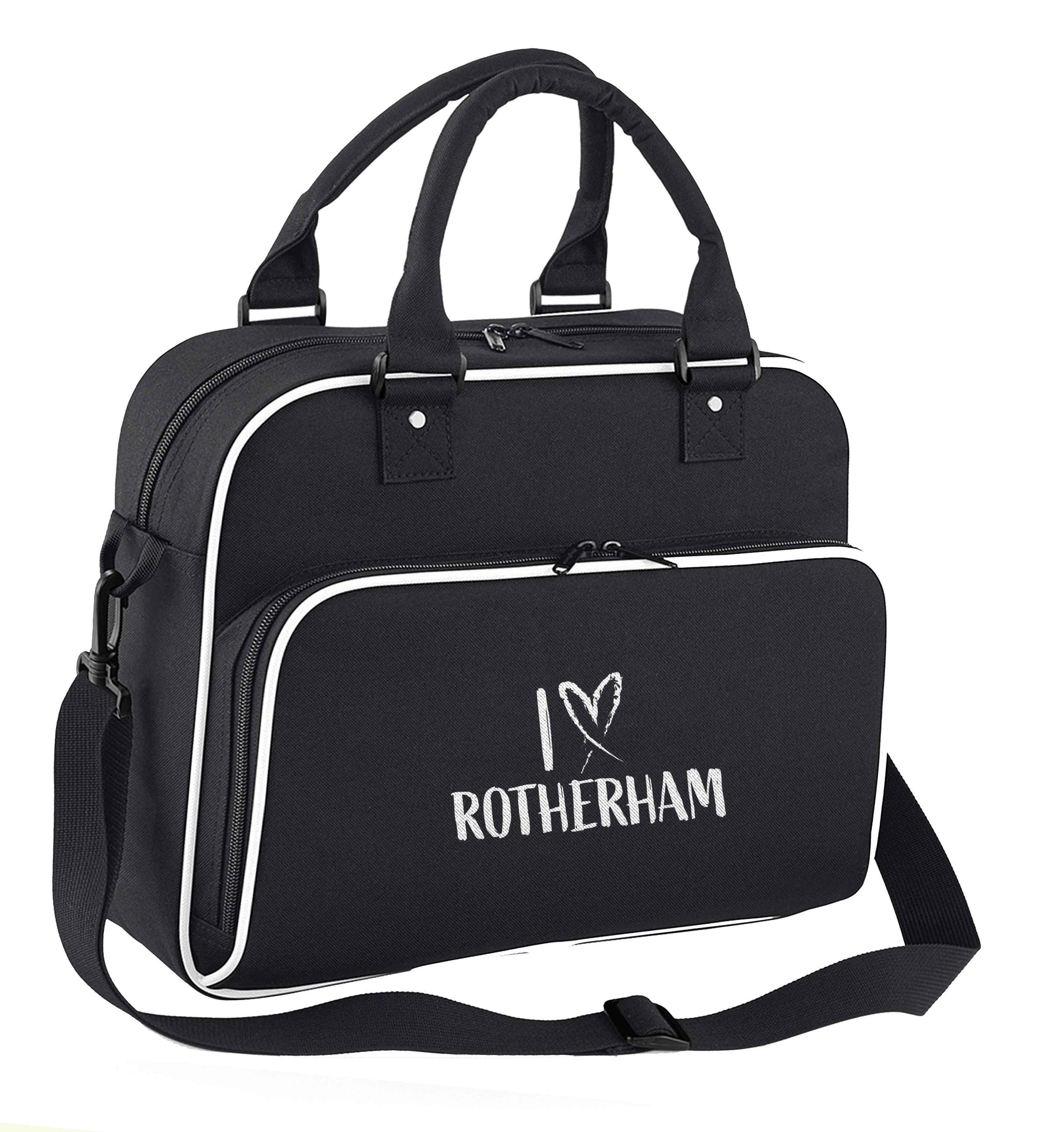 I love Rotherham children's dance bag black with white detail