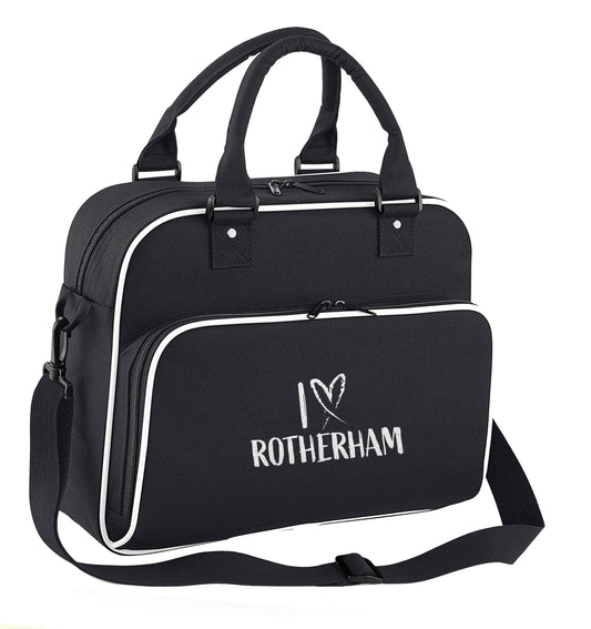 I love Rotherham children's dance bag black with white detail
