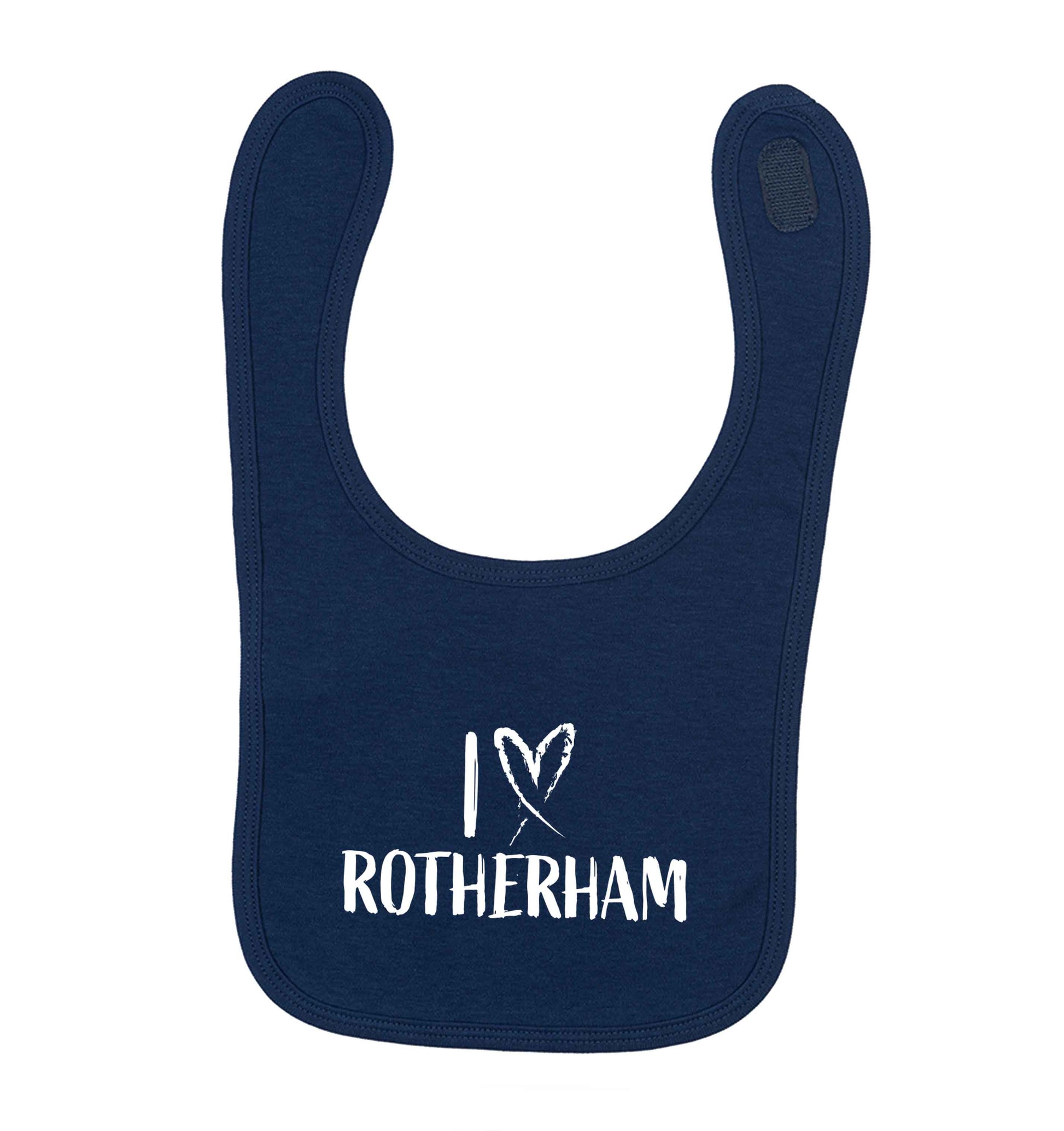 I love Rotherham navy baby bib