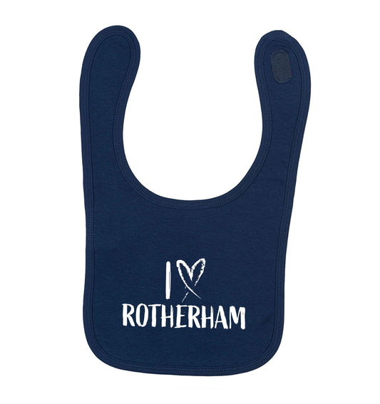 I love Rotherham navy baby bib