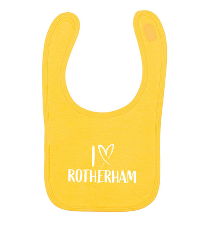 I love Rotherham yellow baby bib