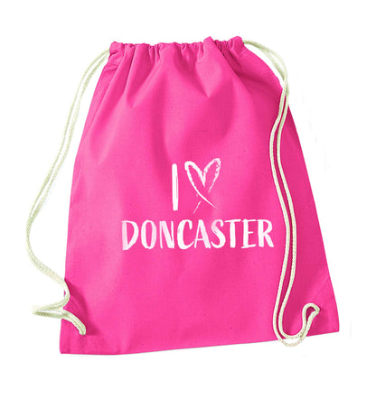 I love Doncaster pink drawstring bag