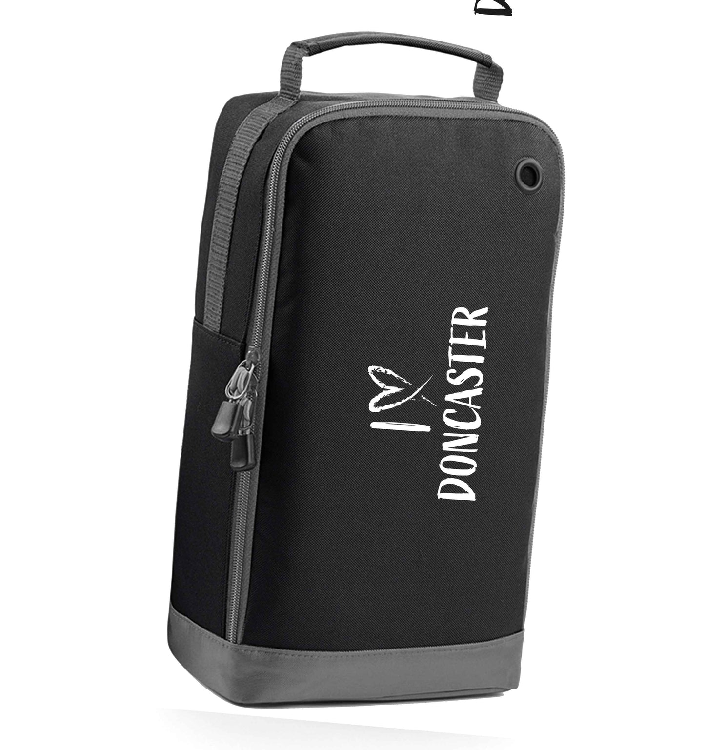 I love Doncaster black sports shoe bag horizontal print