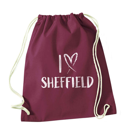 I love Sheffield maroon drawstring bag